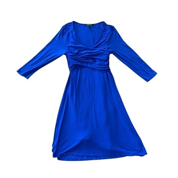 LAUREN RALPH LAUREN Royal Blue Faux Wrap How You Like Dress Size L - Picture 1 of 11